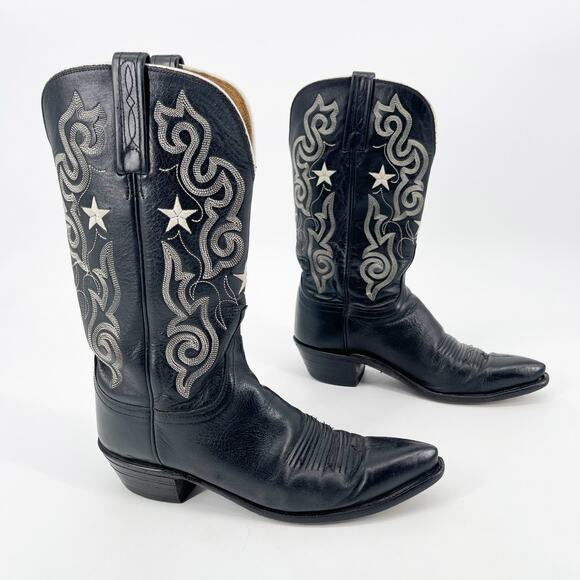 Lucchese 1883 N4539 Women’s 9 Black Embroidered Star Pointed Toe Cowgirl Boots - Picture 2 of 12